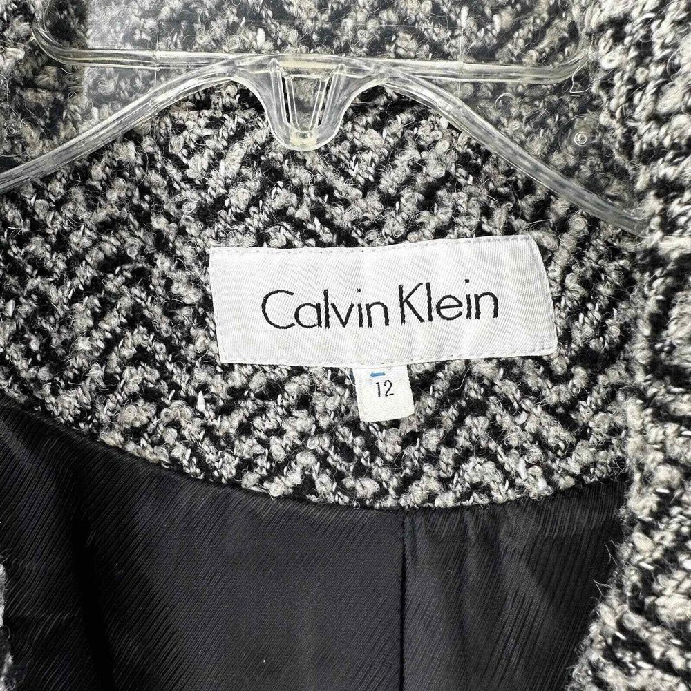 CALVIN KLEIN PeaCoat Women 12 Herringbone Jacket Black Wool Double Breasted - Picture 10 of 10